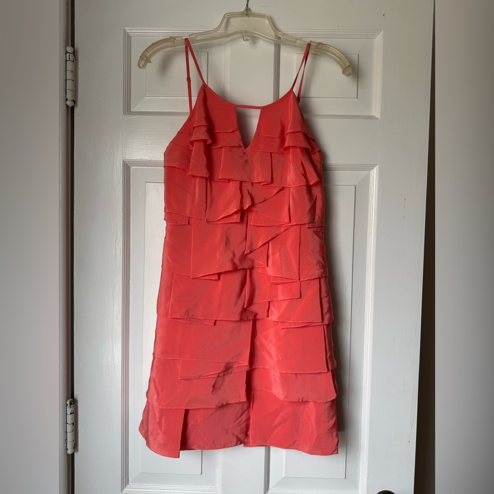 BCBGMaxAzria Vibrant Coral Mesh Dress